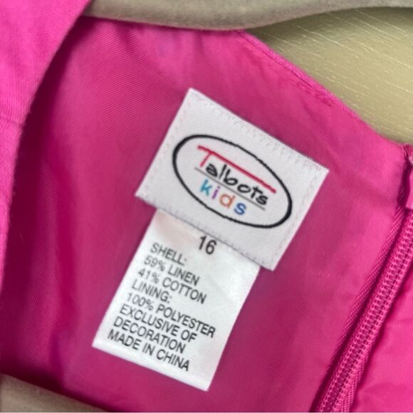 Talbots Kids Linen Blend Pink Polka Dot Bow Sleeveless Dress 16 - Picture 7 of 7